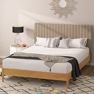 ZINUS Amelia Wood Platform Bed Frame with Upholstered Headboard / Solid Wood Bed / No Box Spring Needed / Easy Assembly, Full