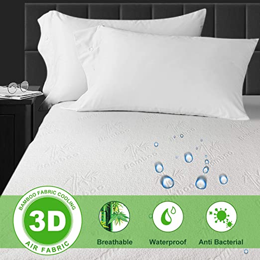 SLEEP ACADEMY Waterproof Bamboo Mattress Protector King, 3D Air Fabric, Hypoallergenic Breathable Washable Fitted Bed Cover Stays Cool - Protection Against Fluids