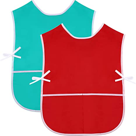 2 Pieces Children's Art Smock, Artist Smock, Waterproof Painting Apron (Red and Green)