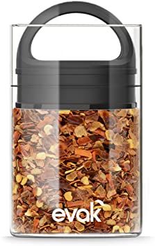 Best PREMIUM Airtight Storage Container for Coffee Beans, Tea and Dry Goods - EVAK - Innovation that Works by Prepara, Glass and Stainless, Soft Touch Black Handle, Mini