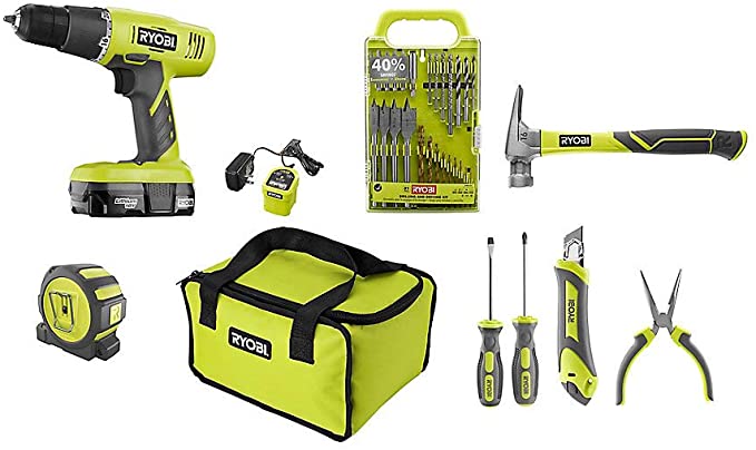 RYOBI P1971 18V One  Home Owner Starter Kit w/ 18V Drill/Driver & 18V Battery