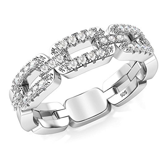 925 Sterling Silver Cubic Zirconia Chain Link CZ Band Ring