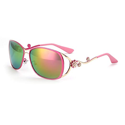 Menton Ezil"Daisy" Polarized Square Women Sunglasses Hot Pink Metal Frame UV400 Protection Mirrored Lens Unique Fashion Design Glasses For Girls and Women