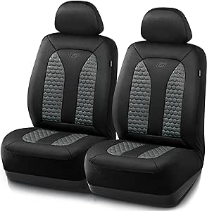 Skechers Memory Foam™ Car Seat Covers, Hexcomb Breathable Thick Seat Covers Black Two Front Seat Covers, Airbag Compatible, Automotive Comfort & Protection for Most Cars,Van,Trucks, SUVs (Grey)