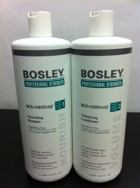 Bosley Bos Defense Shampoo & Conditioner liter set for Normal to Fine/ Non Color Treated Hair