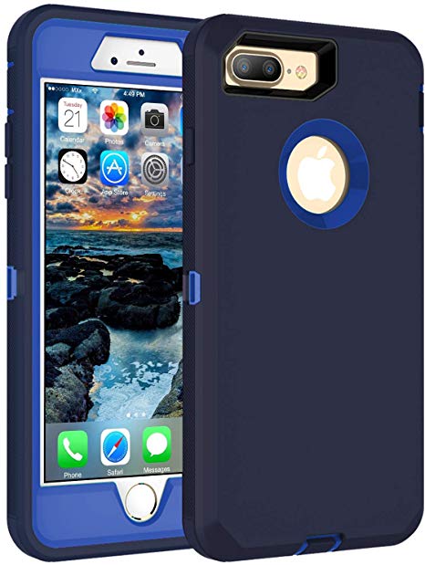 MXX iPhone 8 Plus Case, Heavy Duty Defense Case with Screen Protector [4 Layers] Rugged Rubber Shockproof Protection Case Cover for iPhone 7 Plus/iPhone 8 Plus [5.5 inch] - Blue/Blue