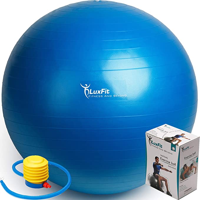 LuxFit Exercise Ball, Premium Extra Thick Yoga Ball '2 Year Warranty' - Swiss Ball Includes Foot Pump. Anti-Burst - Slip Resistant! 45cm, 55cm, 65cm, 75cm, 85cm Size Fitness Balls