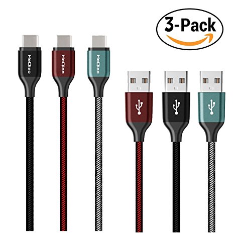 USB Type C Cable, HeQiao 3.3ft Nylon Braided Type-c USB Cable Colorful Fast Charging USB C Cable for Samsung Galaxy S8,S8 ,Note 8,Google Pixel,LG G6,Nintendo Switch,New Macbook (Black Red Green)