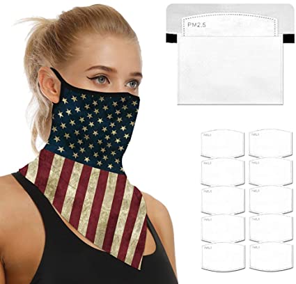 Face Scarf Bandanas Ear Loops for Men Women Balaclava Neck Gaiters Outdoor Dustproof Cover with Safety Carbon Filters