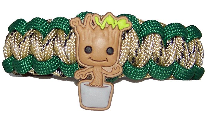 Custom Made Character Themed 550 Paracord Bracelet with Curved Side Release Buckle "Baby Groot"