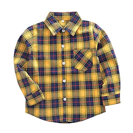 Happy GoGo Kid Girl Boy Long Sleeve Button Down Plaid Flannel Shirt