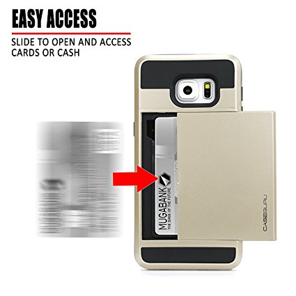 S6 Edge Plus Case -Wallet Cover for Galaxy S6 Edge Plus - Galaxy S6 Edge Plus Case [Card Slot][Drop Protection][Heavy Duty] Credit Card/ID Hidden Security Slot Storage - GOLD - For Samsung S6 Edge