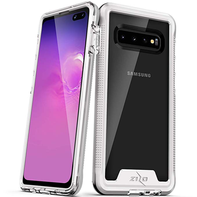 Zizo Ion Series Compatible with Samsung Galaxy S10 Plus Triple Layered Hybrid Case Military Grade Drop Tested Silver Clear