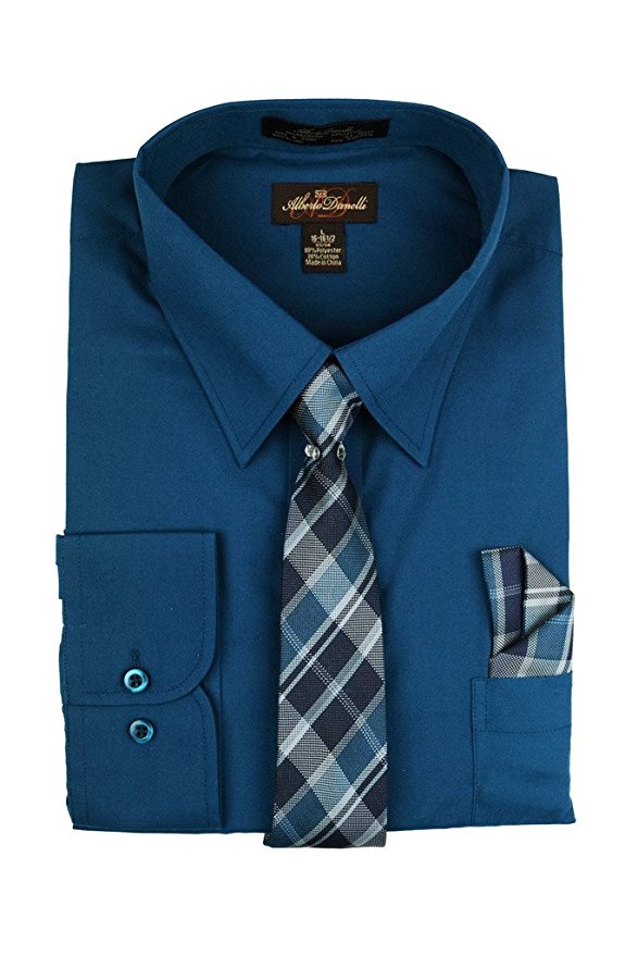 Alberto Danelli Men's Long Sleeve Dress Shirt with Matching Tie and Handkerchief