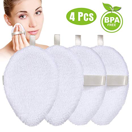 Reusable Organic Cotton Rounds -Removing Makeup Only with Water, 4PCS Soft Bamboo Face Cleansing Pads with Laundry Bag