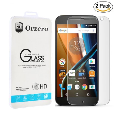 [2 Pack] Orzero® Tempered Glass Screen Protector for Motorola Moto G (4th Generation) / G4 2.5D Arc Edges 0.26mm 9 Hardness High Definition Anti Glare Anti Fingerprint [Lifetime Warranty]
