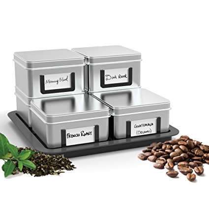 Mind Reader 7-Piece 'Stax' loose leaf Tea/Coffee canisters with Tray, Silver