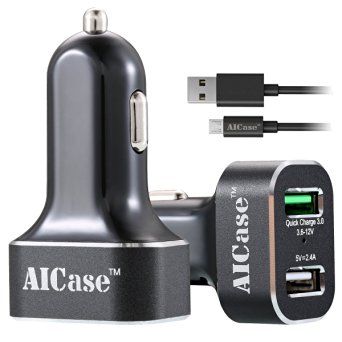Quick Charge 3.0, AICase® Dual Port Car Charger Adapter & Micro USB Cable for iPhone 7 6S Plus 6 SE 5S 5 5C, Samsung Galaxy S7 S6 Edge Plus, LG G5 G4, HTC,Nexus 5X, iPads | Qualcomm Certified