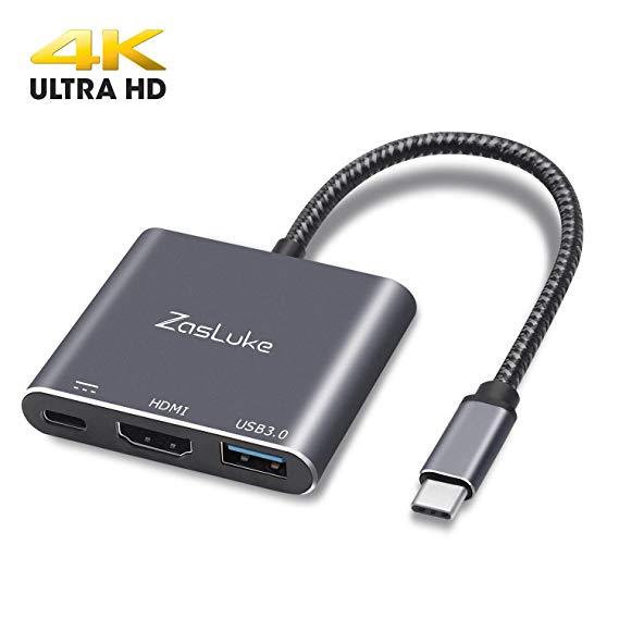 Zasluke USB C to HDMI Adapter, USB 3.1 Type C to HDMI 4K,USB 3.0 Port, USB C Charging Port Converter Adapter for MacBook, Chromebook Pixel, iMac, Nintendo Switch, Samsung Galaxy S8/S9 Plus, Yoga 900