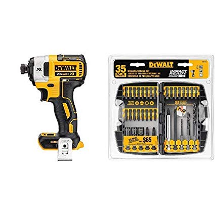 DEWALT DCF887B 20V MAX XR Li-Ion Brushless 0.25" 3-Speed Impact Driver with DW2180 IMPACT READY Drilling/Fastening Set, 35-Piece