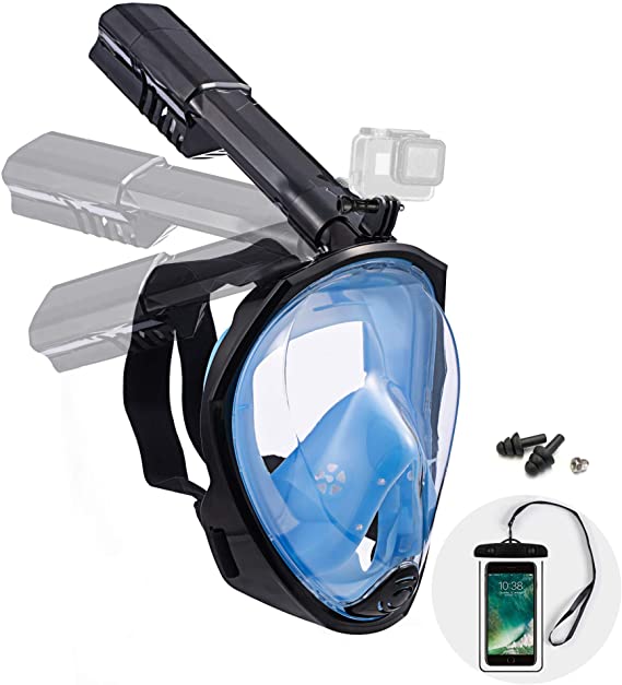 Dekugaa Full Face Snorkel Mask, Adult Snorkeling Mask with Detachable Camera Mount, 180 Degree Panoramic Viewing Upgraded Dive Mask with Safety Breathing System