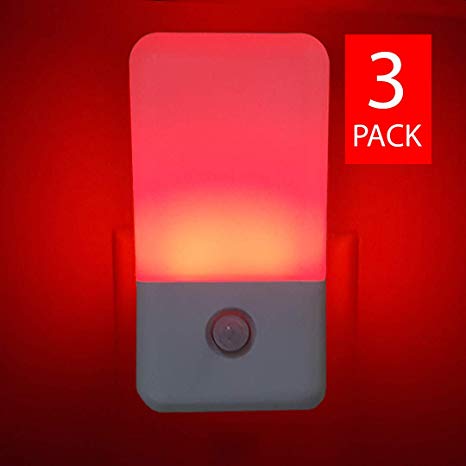Sleep-Aid Red Night Light, Motion Detector LED Night Light with Light Sensor (3 Pack)