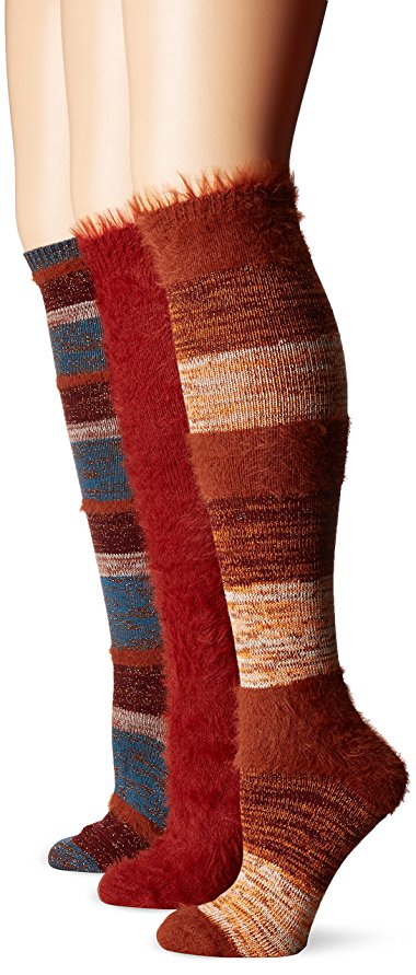 Muk Luks Women's 3 Pair Pack Fuzzy Knee High Socks