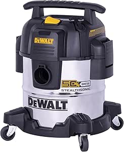 DEWALT 5 Gallon STEALTHSONIC Shop Vacuum Wet and Dry, Powerful Suction & Portable Shop Vac with Attachments, Ultra Quiet Wet Dry Vacuum for Home, Garage, Car, Workshop, Jobsite, DXV05S-QT, 4 Peak HP