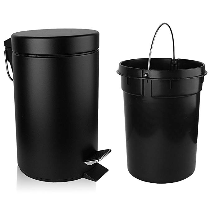H LUX Bathroom Trash Can with Lid Soft Close, Round Mini Trash Can with Removable Inner Wastebasket, Anti-Fingerprint Matt Finish, 0.8 Gallon/3 Liter, Black