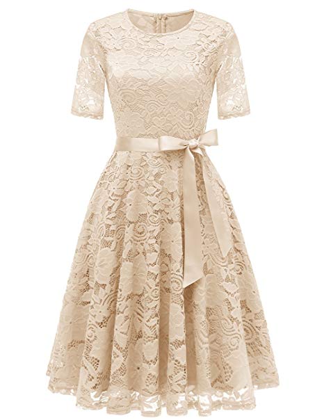 DRESSTELLS DresstellsShort Scoop Bridesmaid Floral Lace Dress Cocktail Formal Swing Dress