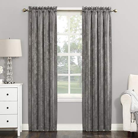 Sun Zero Cassidy Textured Velvet Blackout Rod Pocket Curtain Panel, 52" x 95", Gray