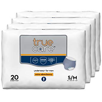 True Care Men's Extra Absorbency Incontinence Underwear, Small / Medium, 80 Count