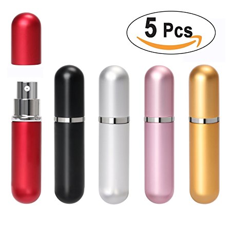 Cookey Perfume Atomiser Bottles, 5pcs Portable Mini Refillable Perfume Scent Aftershave Atomizer Empty Spray Bottle with 2 Funnel Filler