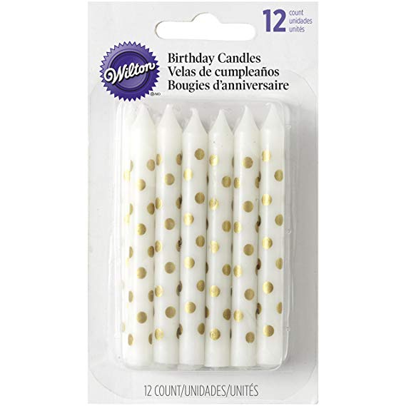 Wilton 2811-8946 Gold Dot Birthday Candles,gold,white,12 Count