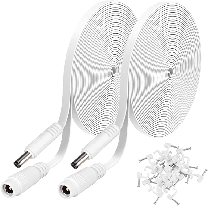 2 Pack DC Power Extension Cable 10ft 2.1mm x 5.5mm Compatible with 12V DC Cord for CCTV IP Camera, LED, Car, White