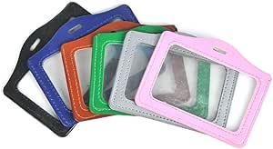 10 Pcs Faux Leather Business ID Badge Card Holder Double-Sided Transparent Card Holder, Not Included Neck Strap (Color Random) (Horizontal Style)