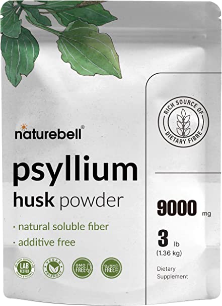 Naturebell Psyllium Husk Powder, 3 Lbs(48 Oz), 9000mg Per Serving - Unflavored | No Fillers, No Additives, Gluten Free, Soluble Fiber, Great for Gut Health, Keto Baking, Mixing Shakes, Juices & More