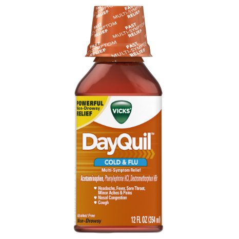 Vicks DayQuil Cold and Flu Relief Original Flavor Liquid, 12 Ounce