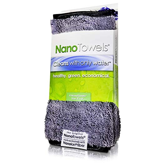 Life Miracle Nano Towels - Amazing Eco Fabric That Cleans Virtually Any Surface with Only Water. No More Paper Towels Or Toxic Chemicals. 4-Pack (8x8, Grey)