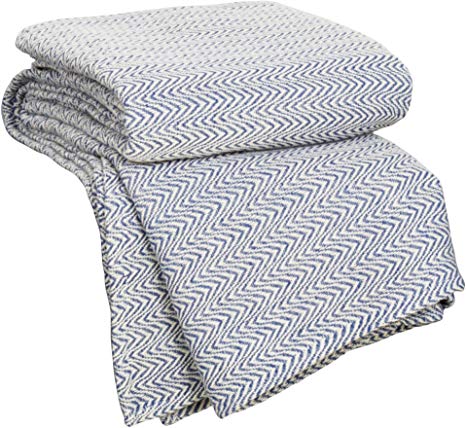 Lavish Home Chevron 100-Percent Egyptian Cotton Blanket, Full/Queen, Blue