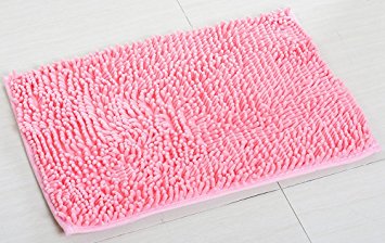 YJ Bear Chenille Rectangle Anti-slip Microfiber Doormat Solid Color Non-Slip Area Rug Carpet Shaggy Floor mat Soft Bath Mat for Home Bedroom Pink 13" X 20"