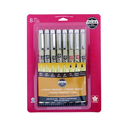 Sakura 50048 Pigma All Sepia, Ass't Pont Sizes, 8Pc Set Fine Tip Pen