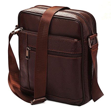 Small Genuine Leather Cross Body Messenger Bags Satchel Shoulder Bag for Men Brown