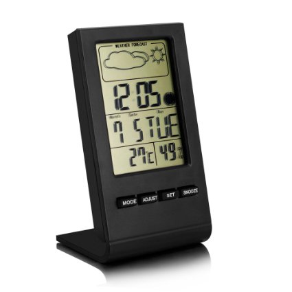 Bengoo Indoor Humidity Monitor Hygrometer Digital Thermometer Monitor Home Weather Station with LCD Display Alarm Clock Calendar Function