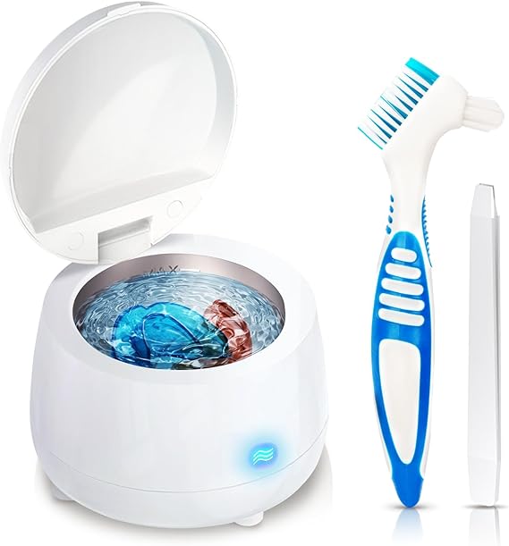Ultrasonic Cleaner Retainer Cleaning Machine: 43kHz Portable Ultra Sonic Dental Pod - Professional Cleaning Mouth Guard, Aligner, Denture, Toothbrush Head, Silver, Ring, Jewelry for Home or Travel