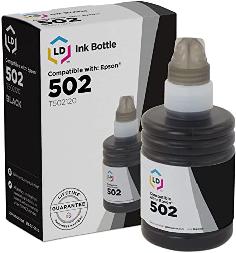 LD Products Compatible Ink Bottle Replacement for Epson 502 T502120-S (Black) for use in Epson ET Series, Epson Expression and Epson Workforce