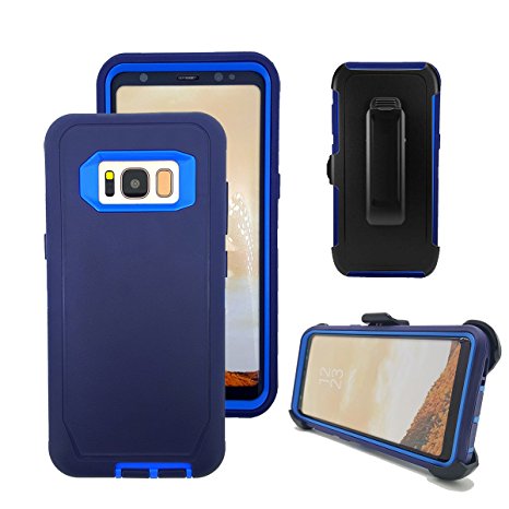 Galaxy S8 Plus Case, Harsel 3 Layer Defender Series Heavy Duty High Impact Tough Rugged Scratch Resistant Military Protection Shockproof Case with Belt Clip Cover for Galaxy S8 Plus (Navy Blue)