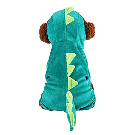 Akemiao Hoodie Dinosaur Costume Jumpsuit Winter Coat Warm Clothes for Small Dogs Cats (M, Green)