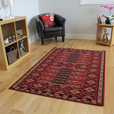 Dark Red Classic Vintage Living Room Rug - 4 Sizes Available