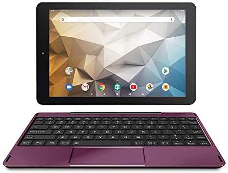 RCA Tablet Quad-Core 2GB RAM 32GB Storage IPS HD Touchscreen WiFi Bluetooth with Detachable Keyboard Android 9 Pie (Burgundy)